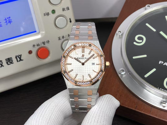 ZF ap Lady Royal Oak 67651 Two Tone case Diamond Bezel Swiss Quartz Movement