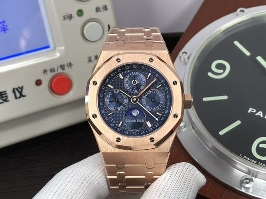 APSF ap Royal Oak Perpetual Calendar 26574 Moon Phase Rose Gold Blue Dial with 5134 Movement