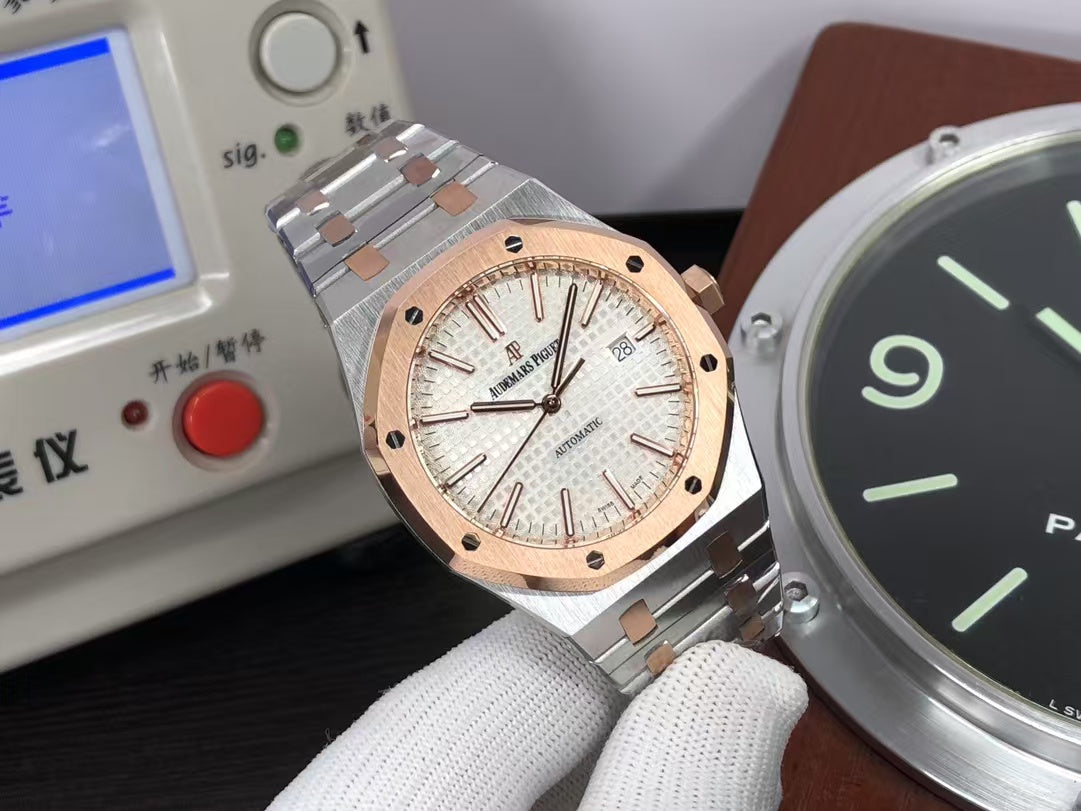 ap Royal Oak 15400 Two Tone Rose Gold Case White Dial with 3120 Movement