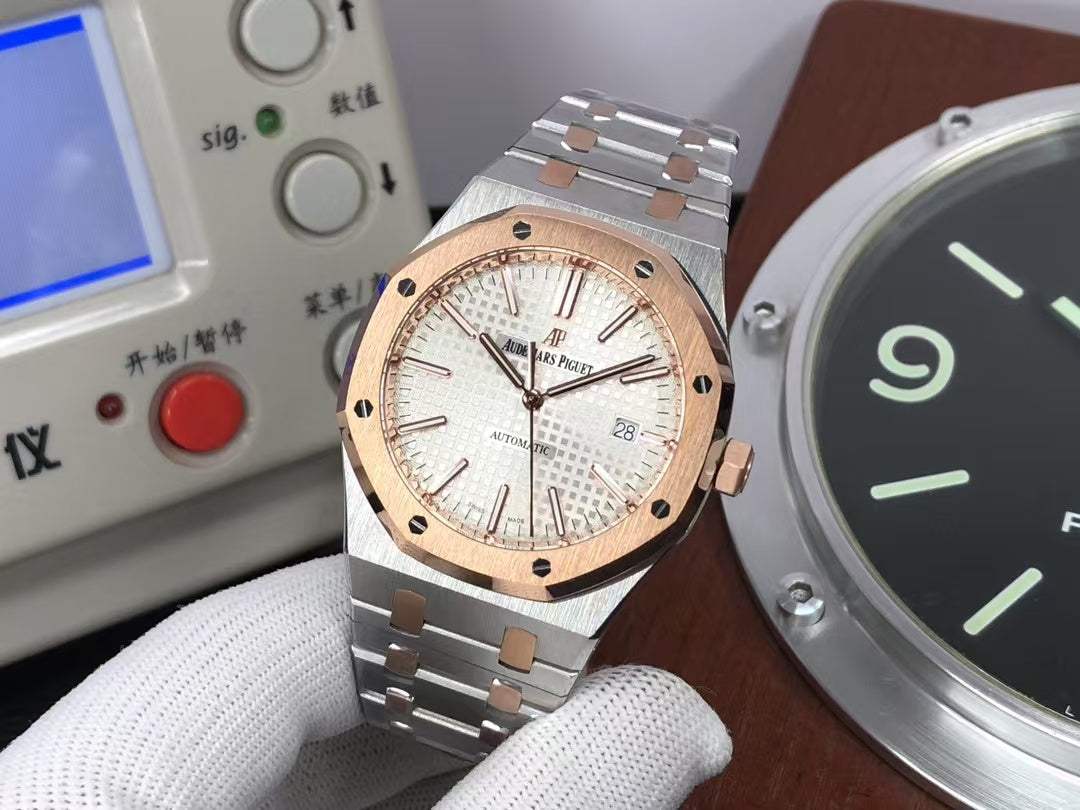 ap Royal Oak 15400 Two Tone Rose Gold Case White Dial with 3120 Movement