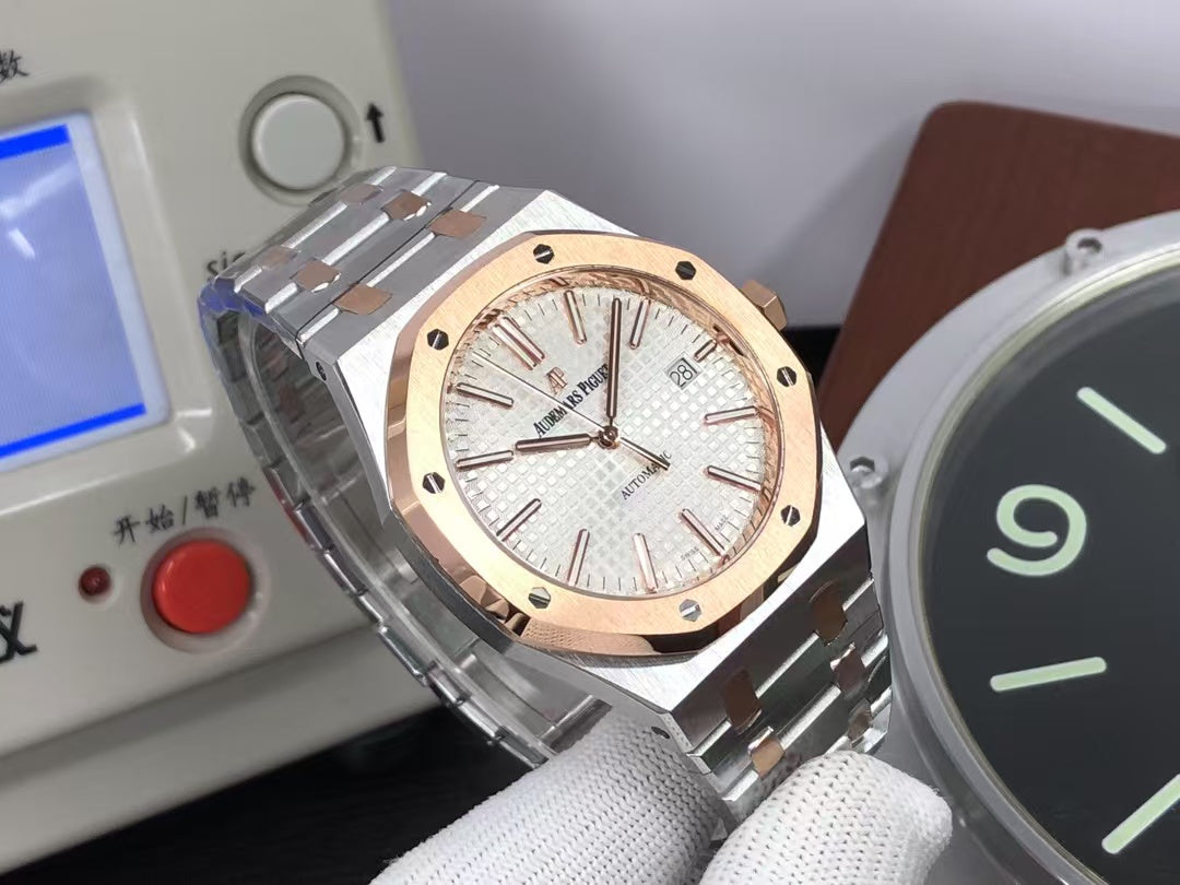 ap Royal Oak 15400 Two Tone Rose Gold Case White Dial with 3120 Movement