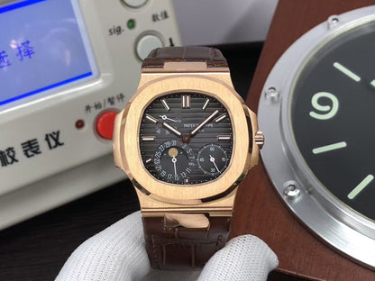 pp Nautilus Moon Phase 5712 240 Movement Rose Gold Case Brown Leather Strap