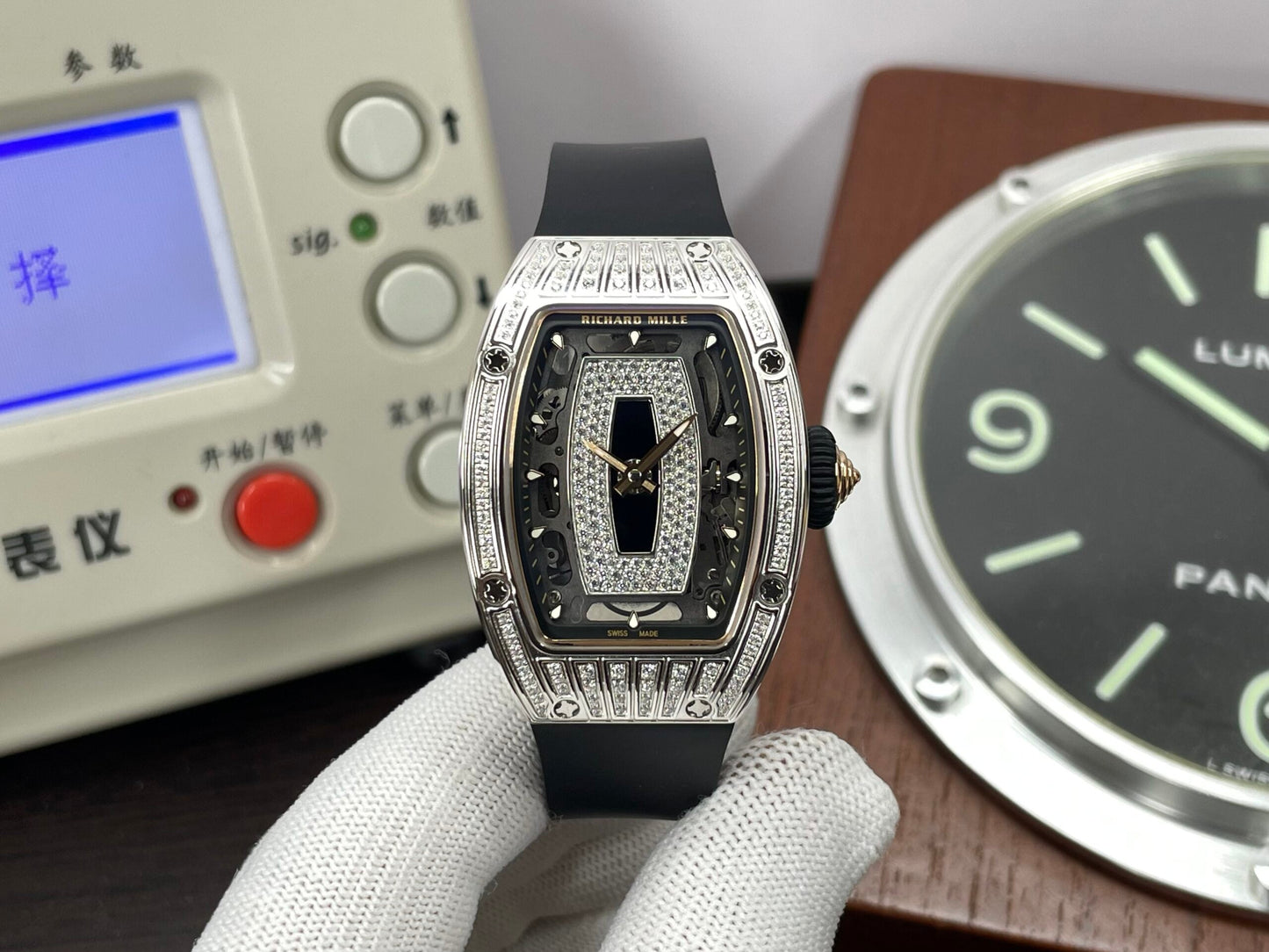 RM RM07 01 Snow Diamond Skeleton Black Dial Black Rubber Band with CRMA2 Movement